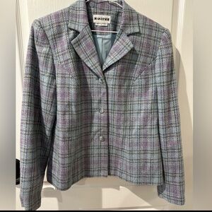 Joan Leslie Vintage Purple and Blue Tweed Classic Wool Blazer Sz 8